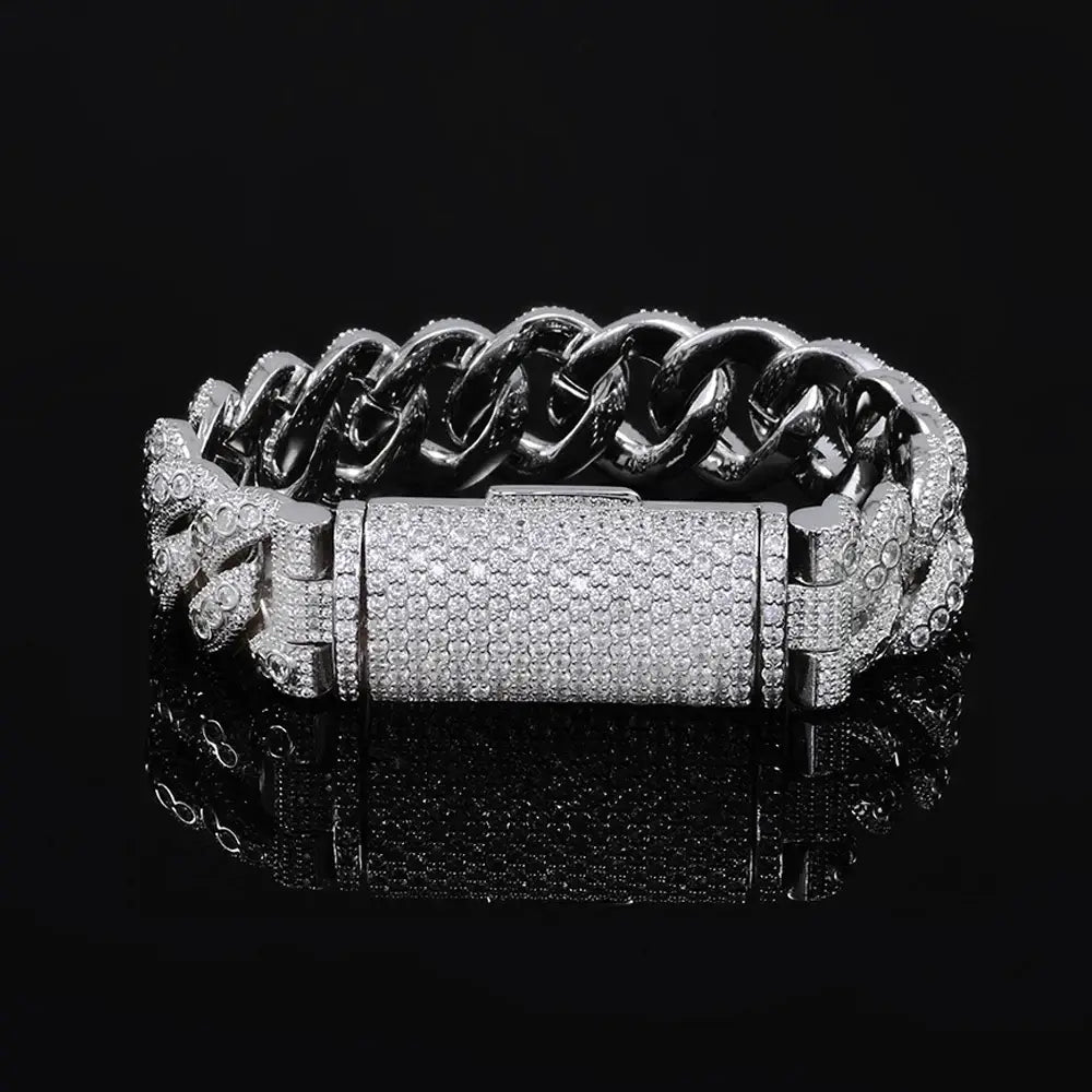 Hip Hop Style 18mm Thick Cuban Bracelet Iced Out Brass Cubic Zirconia Flip Top Buckle Design Exquisite High-end Men’s