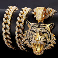 HipHop Tiger Pendant Necklace for Men Women Iced Out Cuban Link Chains Luxury Crystal Cuban CZ Stainless steel