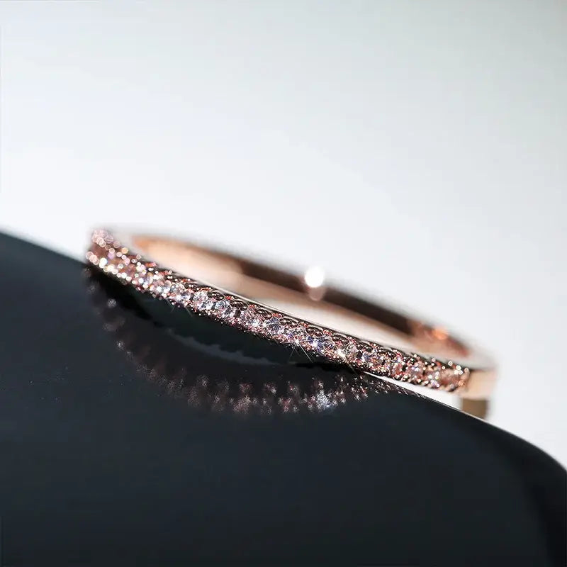 Huitan 3 Colors Simple Band Women Rings Shiny Cubic Zirconia Delicate Anniversary Gift Accessories Hot Sale Fashion
