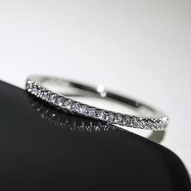 Huitan 3 Colors Simple Band Women Rings Shiny Cubic Zirconia Delicate Anniversary Gift Accessories Hot Sale Fashion