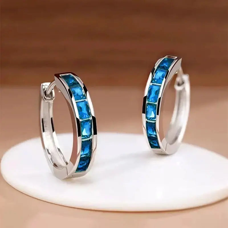 Huitan Classic Design Women Hoop Earrings Full with Princess Square CZ Simple and Elegant Female Accessories Versatile