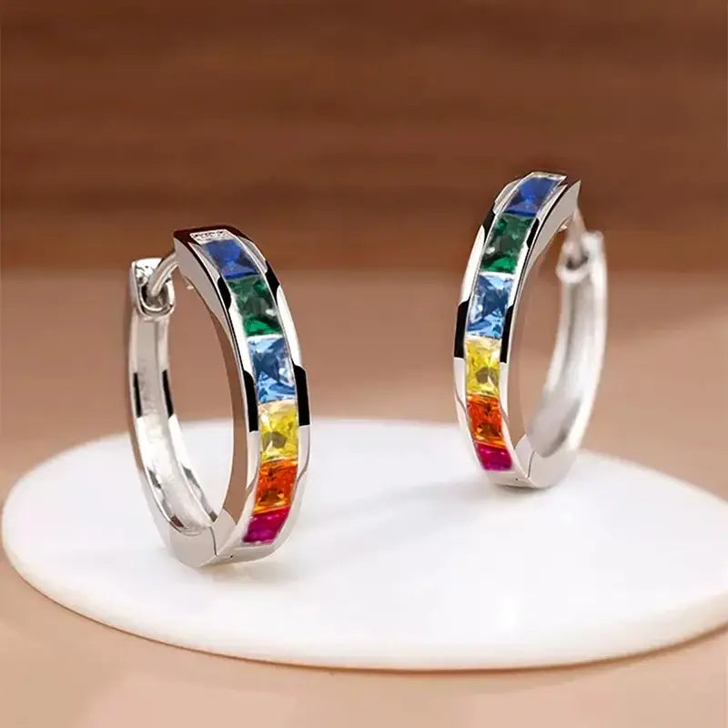 Huitan Classic Design Women Hoop Earrings Full with Princess Square CZ Simple and Elegant Female Accessories Versatile