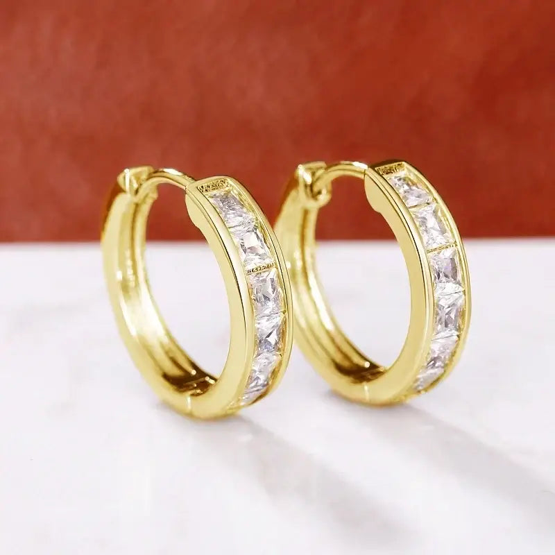 Huitan Classic Design Women Hoop Earrings Full with Princess Square CZ Simple and Elegant Female Accessories Versatile