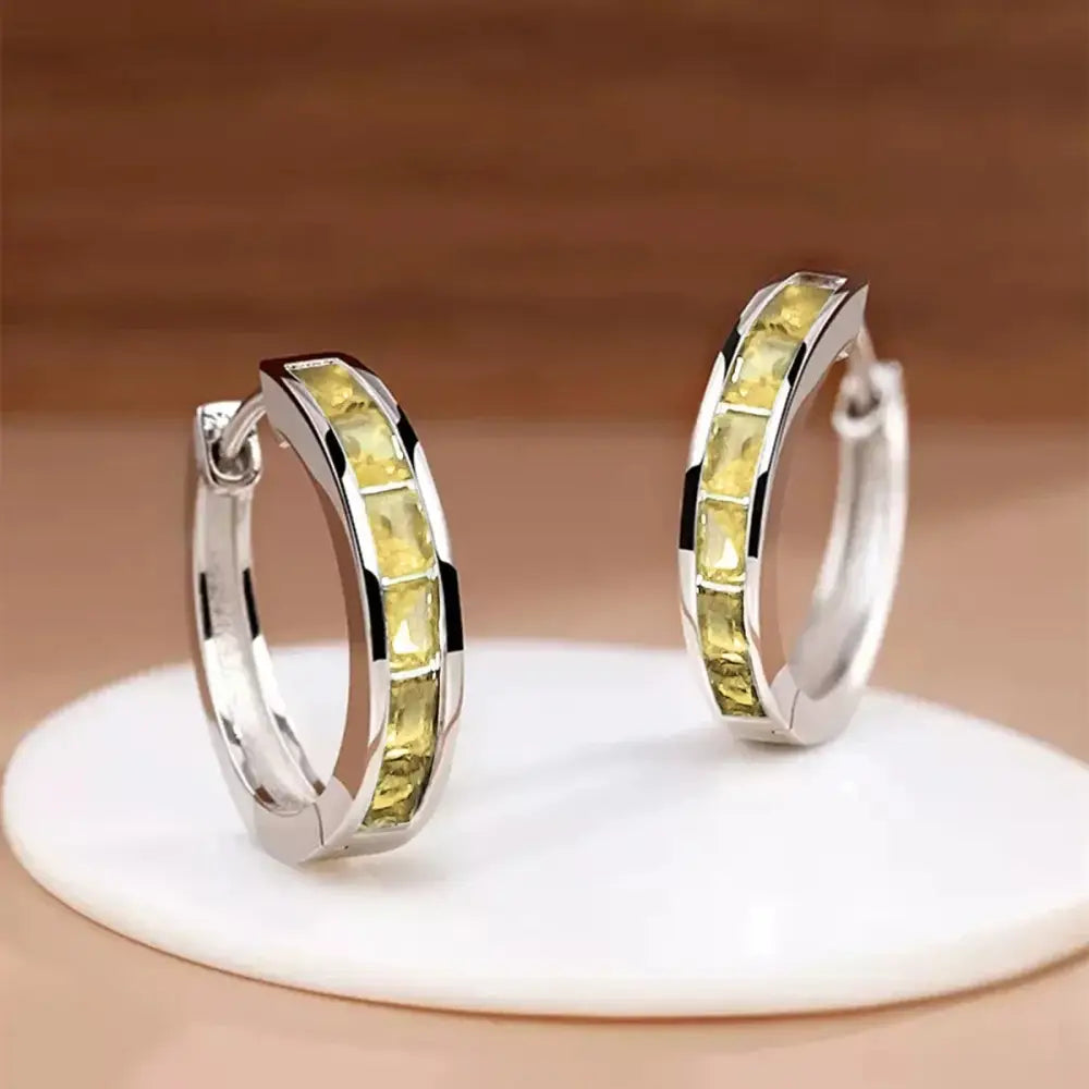 Huitan Classic Design Women Hoop Earrings Full with Princess Square CZ Simple and Elegant Female Accessories Versatile