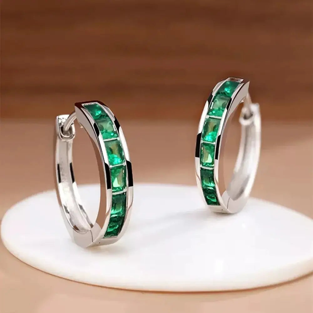 Huitan Classic Design Women Hoop Earrings Full with Princess Square CZ Simple and Elegant Female Accessories Versatile