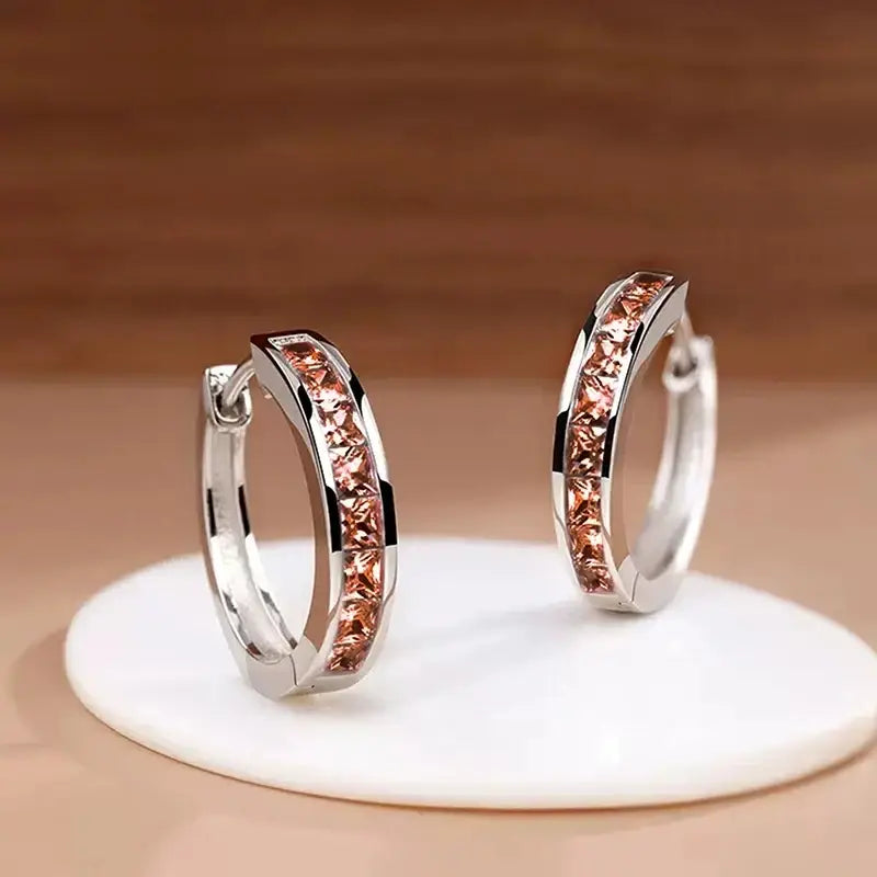Huitan Classic Design Women Hoop Earrings Full with Princess Square CZ Simple and Elegant Female Accessories Versatile