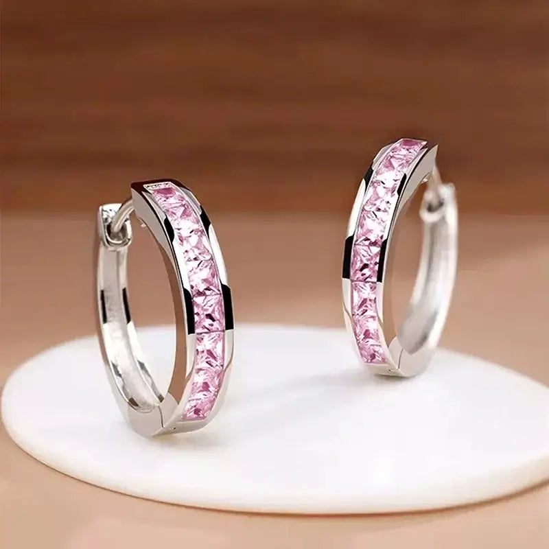 Huitan Classic Design Women Hoop Earrings Full with Princess Square CZ Simple and Elegant Female Accessories Versatile