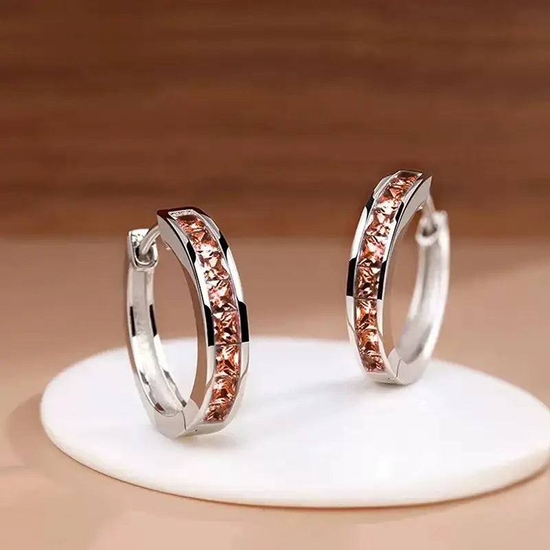 Huitan Classic Design Women Hoop Earrings Full with Princess Square CZ Simple and Elegant Female Accessories Versatile