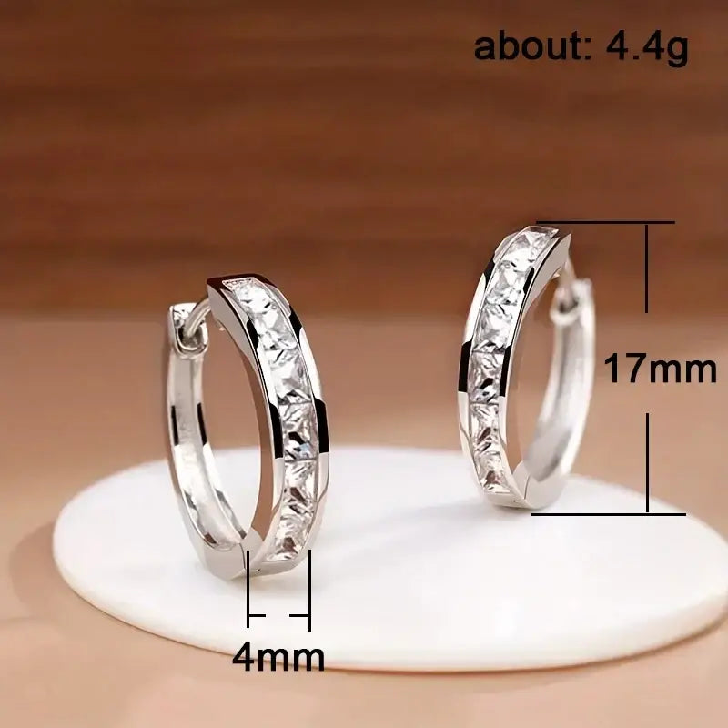 Huitan Hoop Earrings with Princess Cubic Zirconia Exquisite Ear Circle Earrings for Women Silver Color Fashion