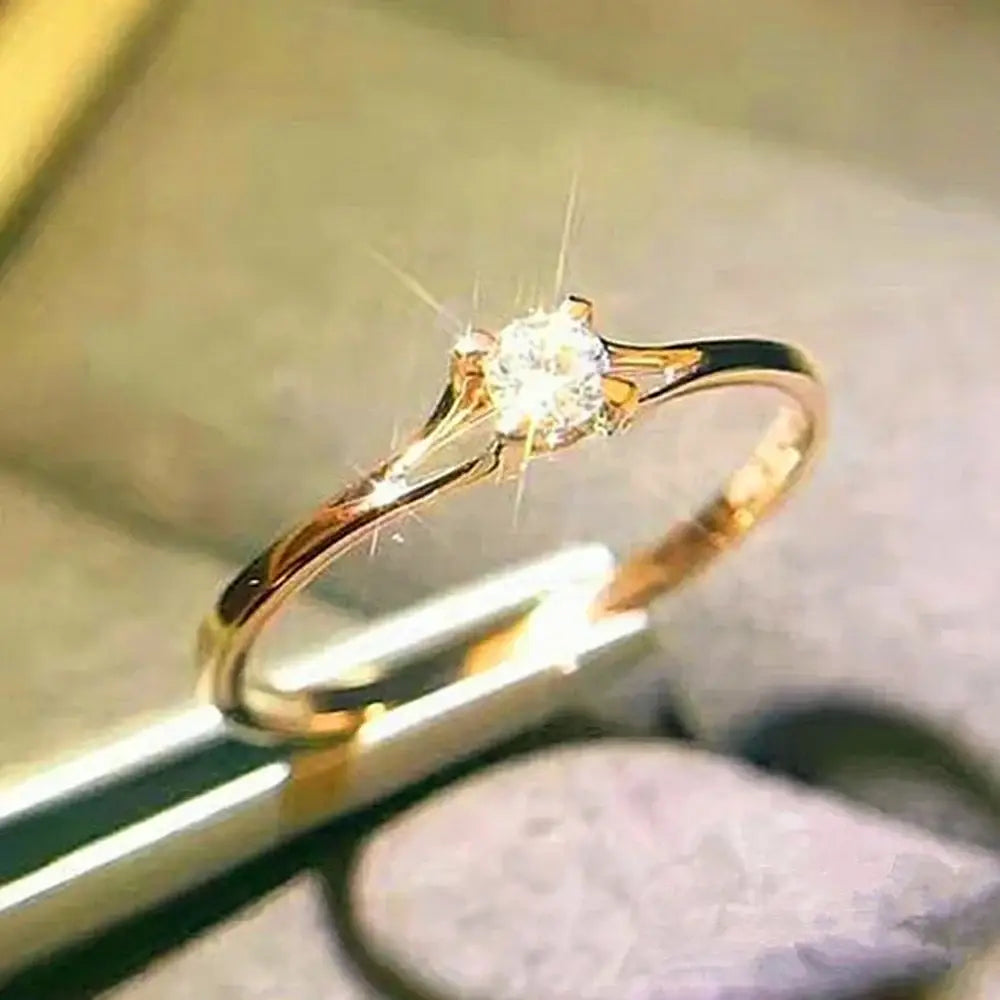 Huitan Minimalist Women’s Wedding Rings with 4MM Cubic Zirconia Simple Elegant Female Finger Accessory Engagement Bands