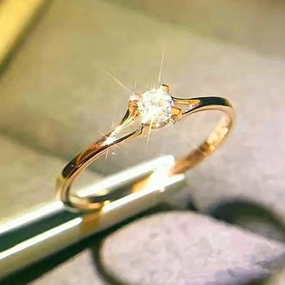 Huitan Minimalist Women’s Wedding Rings with 4MM Cubic Zirconia Simple Elegant Female Finger Accessory Engagement Bands