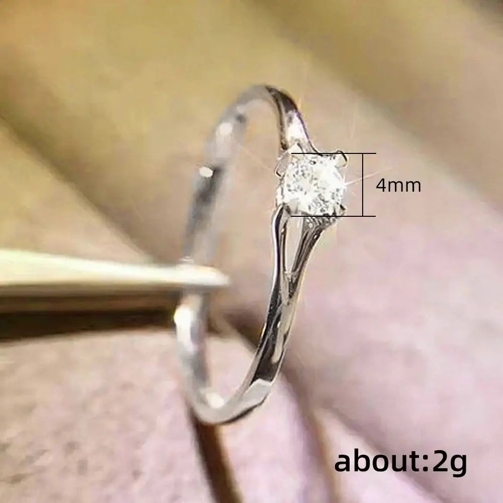 Huitan Minimalist Women’s Wedding Rings with 4MM Cubic Zirconia Simple Elegant Female Finger Accessory Engagement Bands