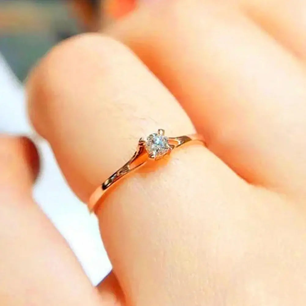 Huitan Minimalist Women’s Wedding Rings with 4MM Cubic Zirconia Simple Elegant Female Finger Accessory Engagement Bands