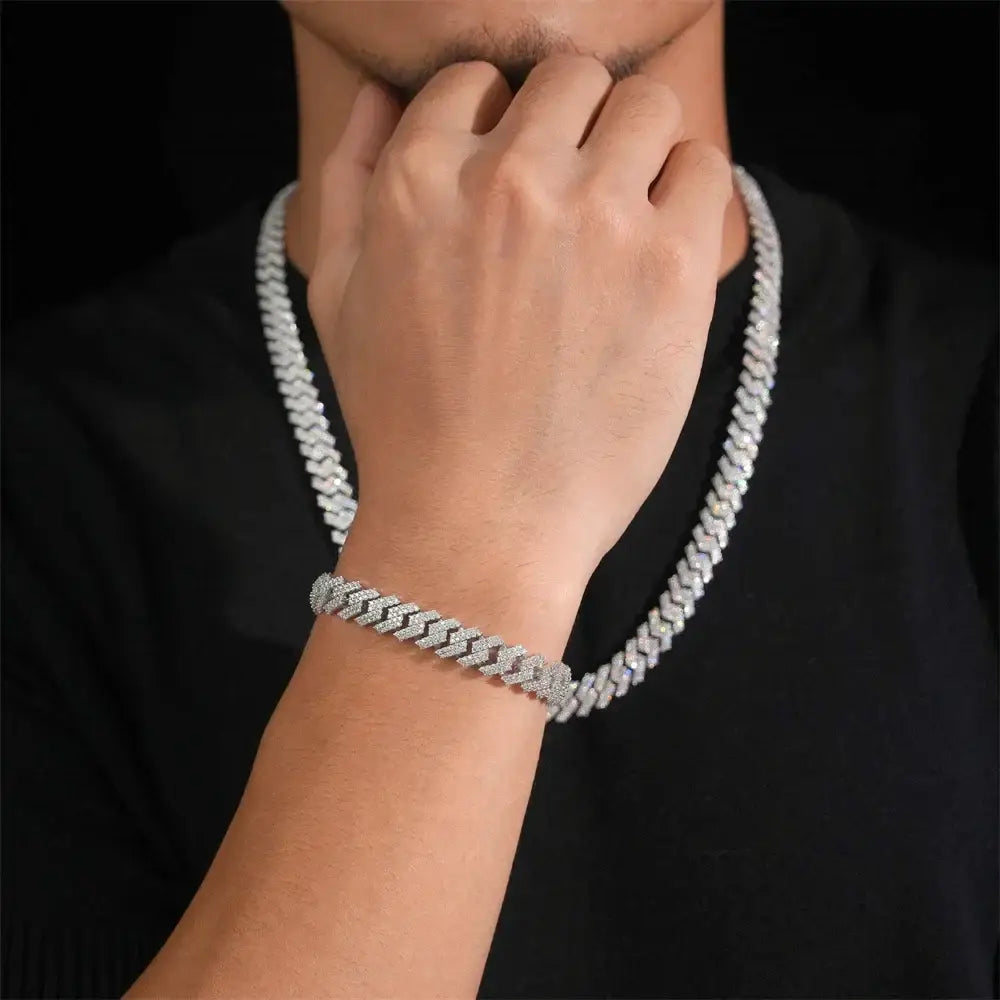 Icedminer 10mm 2 Rows Moissanite Cuban Link Chain Iced Out Necklace For Men Women S925 Silver Choker Pass Tester Hip