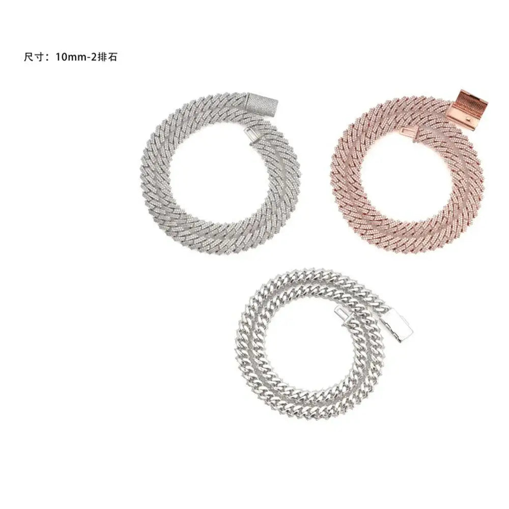 Icedminer 10mm 2 Rows Moissanite Cuban Link Chain Iced Out Necklace For Men Women S925 Silver Choker Pass Tester Hip