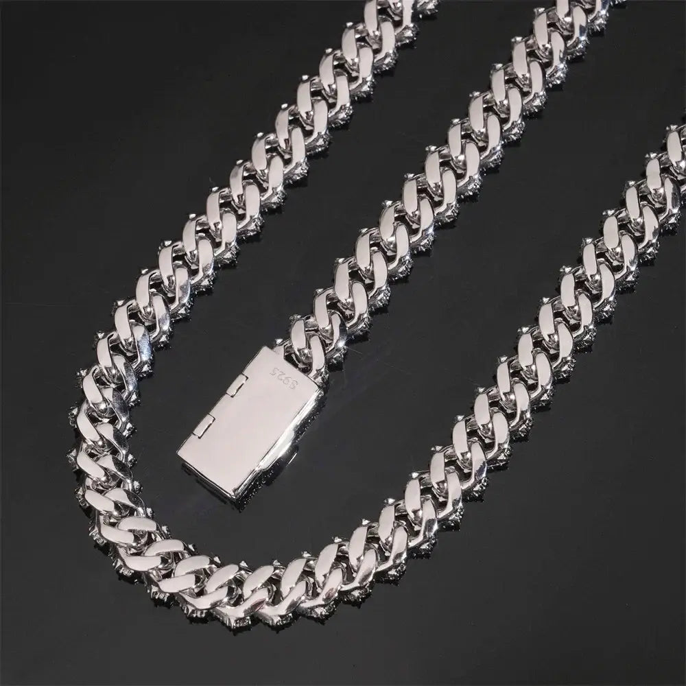 Icedminer 10mm 2 Rows Moissanite Cuban Link Chain Iced Out Necklace For Men Women S925 Silver Choker Pass Tester Hip