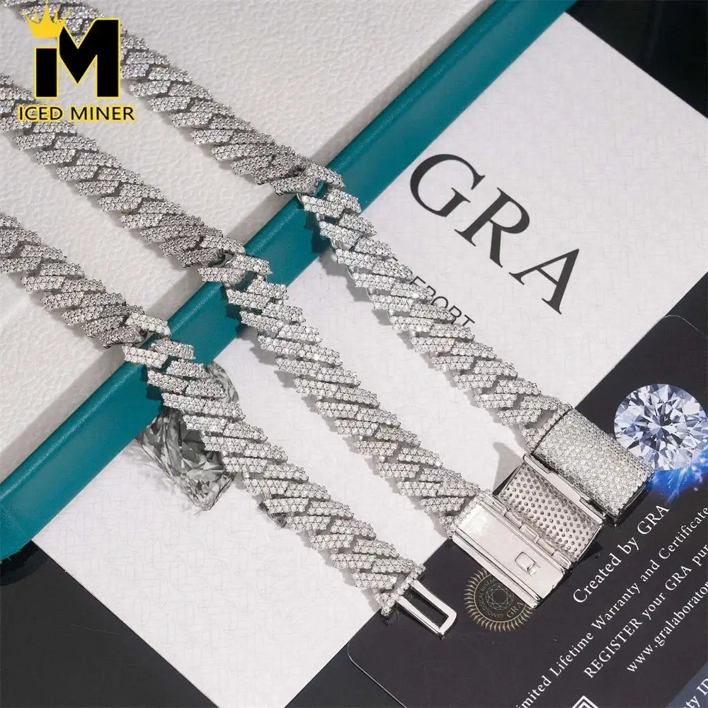 Icedminer 10mm 2 Rows Moissanite Cuban Link Chain Iced Out Necklace For Men Women S925 Silver Choker Pass Tester Hip