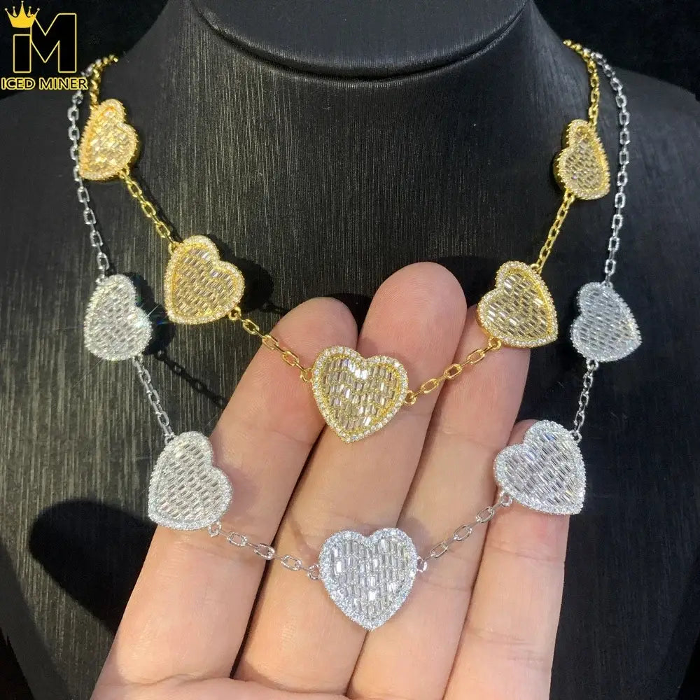 Icedminer Iced 5A Zircon Heart Necklace Cuban Chain Iced Out for Men And Women Fashion Hip Hop Jewelry Free Shipping