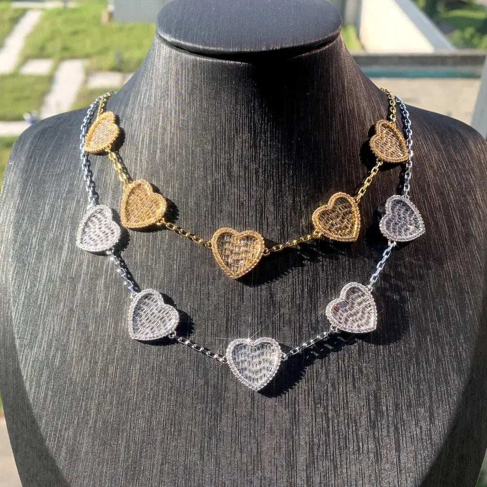 Icedminer Iced 5A Zircon Heart Necklace Cuban Chain Iced Out for Men And Women Fashion Hip Hop Jewelry Free Shipping