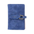 Blue suede holder wallet handbag with gold-toned metal buckle and matching leather strap for wallet id holder use