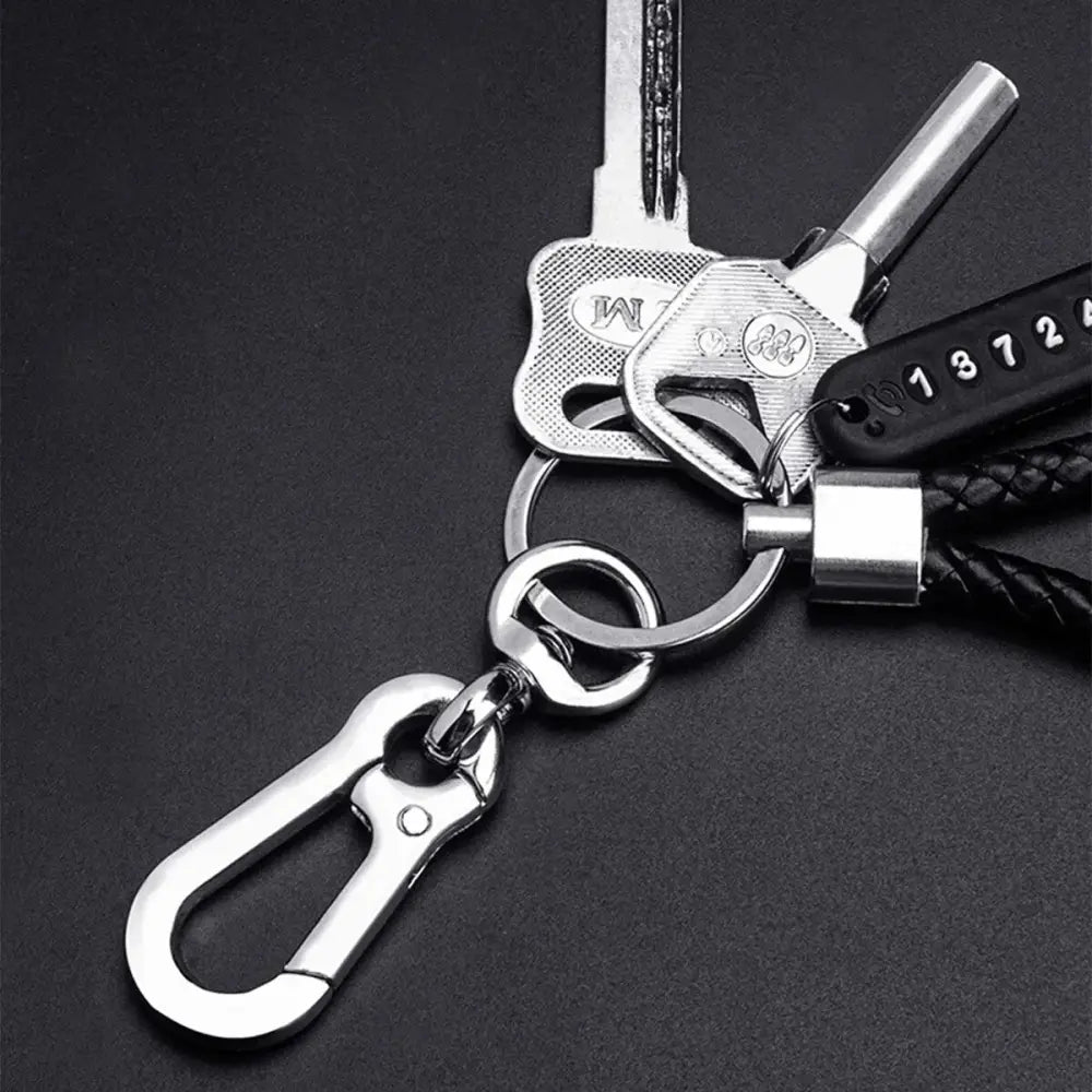 Ingemark Trendy DIY Mobile Phone Number Plate Pendant Keychain Men Punk Woven Leather Rope Anti-lost Car Key Chain