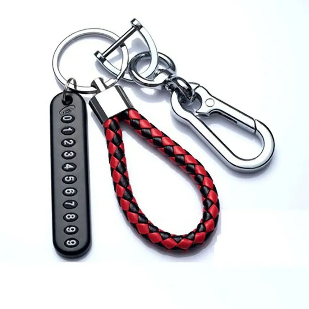 Ingemark Trendy DIY Mobile Phone Number Plate Pendant Keychain Men Punk Woven Leather Rope Anti-lost Car Key Chain