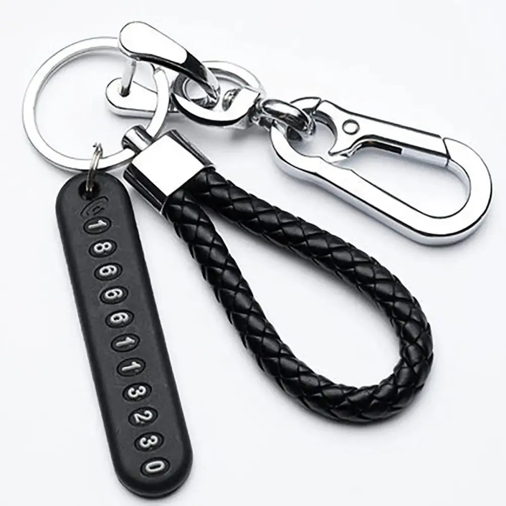Ingemark Trendy DIY Mobile Phone Number Plate Pendant Keychain Men Punk Woven Leather Rope Anti-lost Car Key Chain