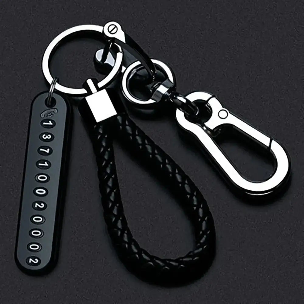 Ingemark Trendy DIY Mobile Phone Number Plate Pendant Keychain Men Punk Woven Leather Rope Anti-lost Car Key Chain
