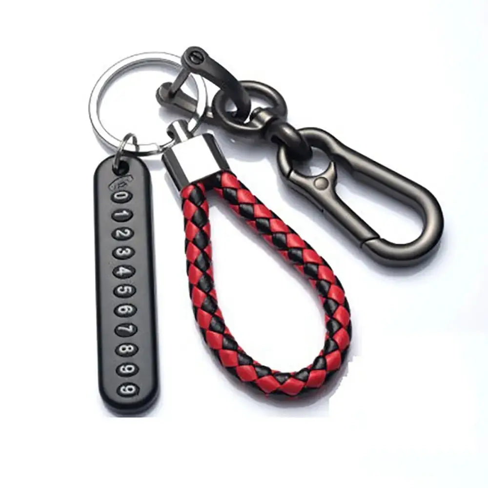 Ingemark Trendy DIY Mobile Phone Number Plate Pendant Keychain Men Punk Woven Leather Rope Anti-lost Car Key Chain