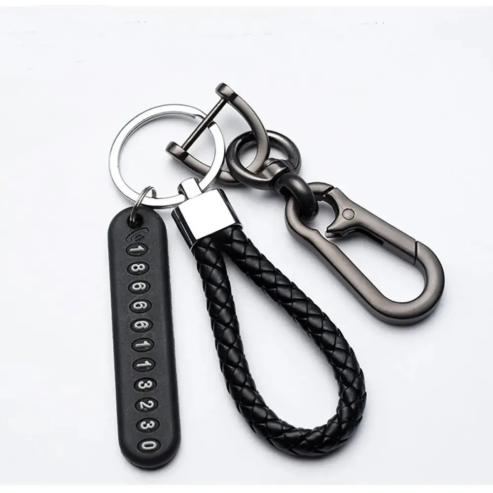Ingemark Trendy DIY Mobile Phone Number Plate Pendant Keychain Men Punk Woven Leather Rope Anti-lost Car Key Chain