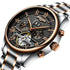 Kinyued men’s multifunctional automatic mechanical watch with two-tone stainless steel gold case black dial roman numerals