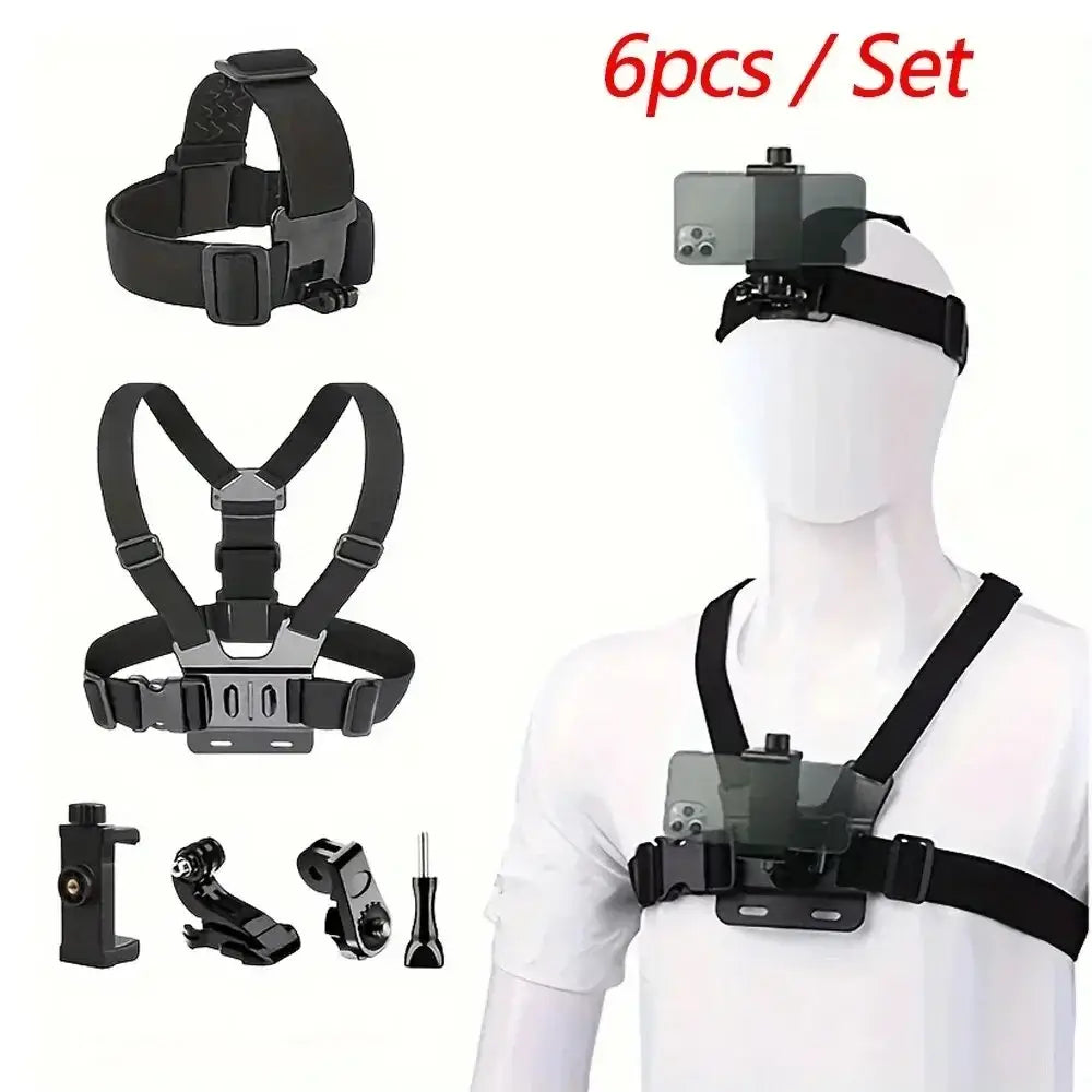 R&z - Kit Head Strap Chest Strap Mount Adjustable Holder for GoPro Phone DJI Osmo SJCAM AKASO insta360