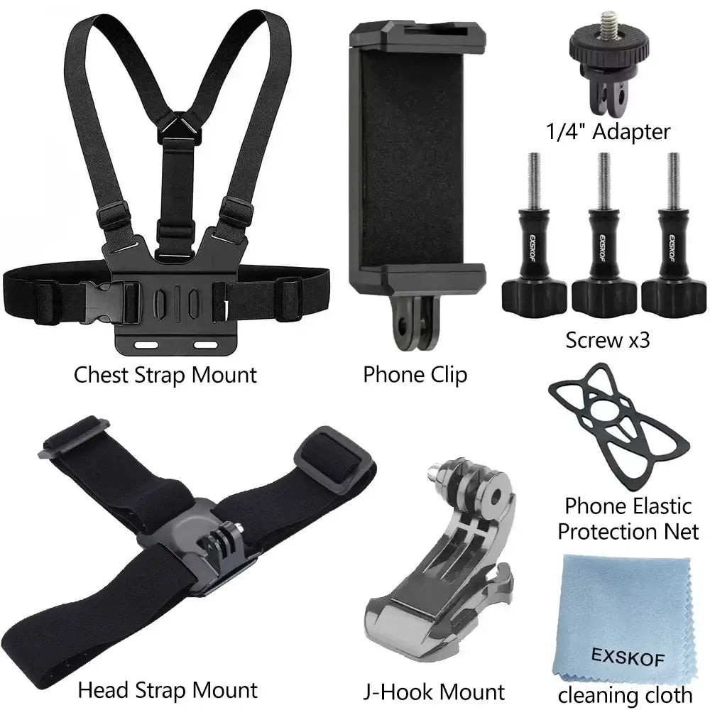 R&z - Kit Head Strap Chest Strap Mount Adjustable Holder for GoPro Phone DJI Osmo SJCAM AKASO insta360