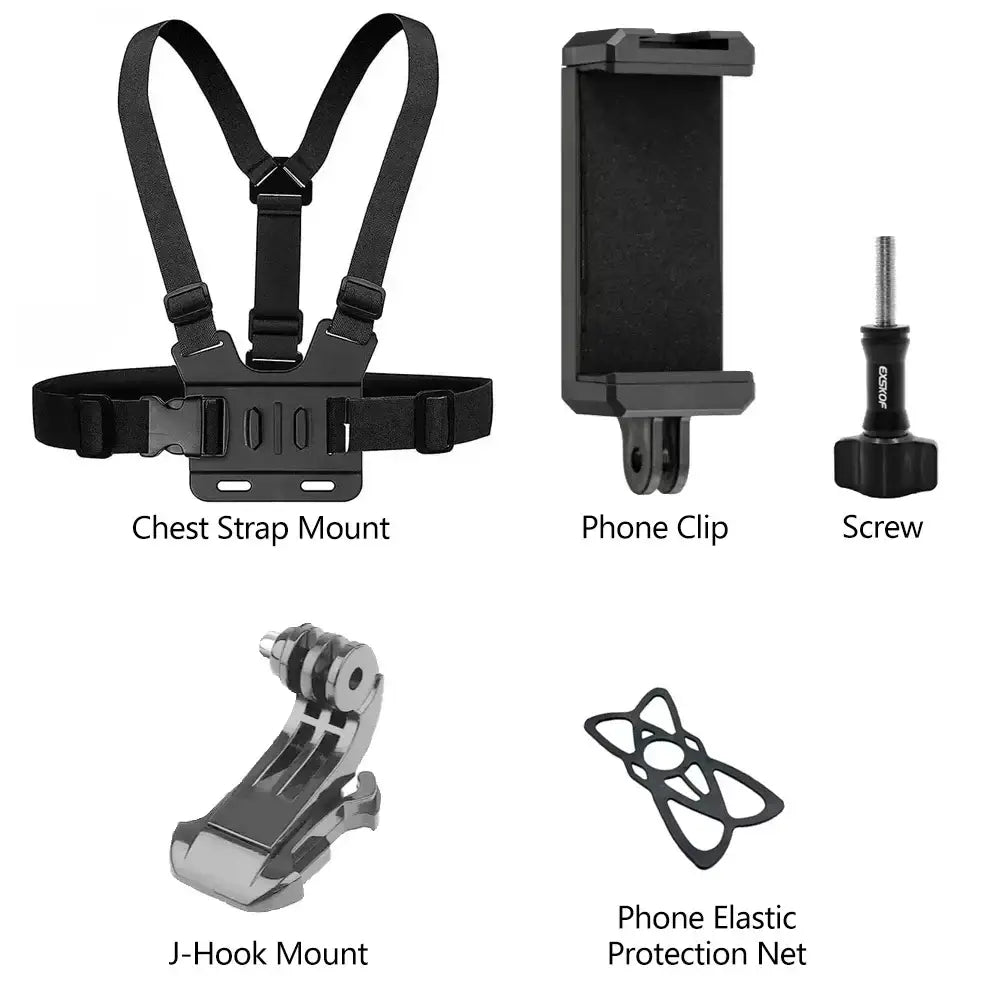 R&z - Kit Head Strap Chest Strap Mount Adjustable Holder for GoPro Phone DJI Osmo SJCAM AKASO insta360