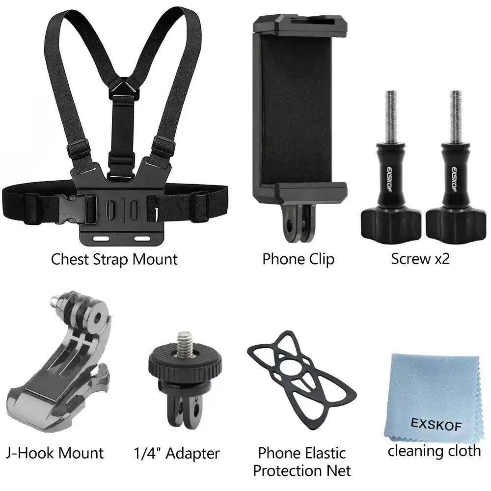 R&z - Kit Head Strap Chest Strap Mount Adjustable Holder for GoPro Phone DJI Osmo SJCAM AKASO insta360