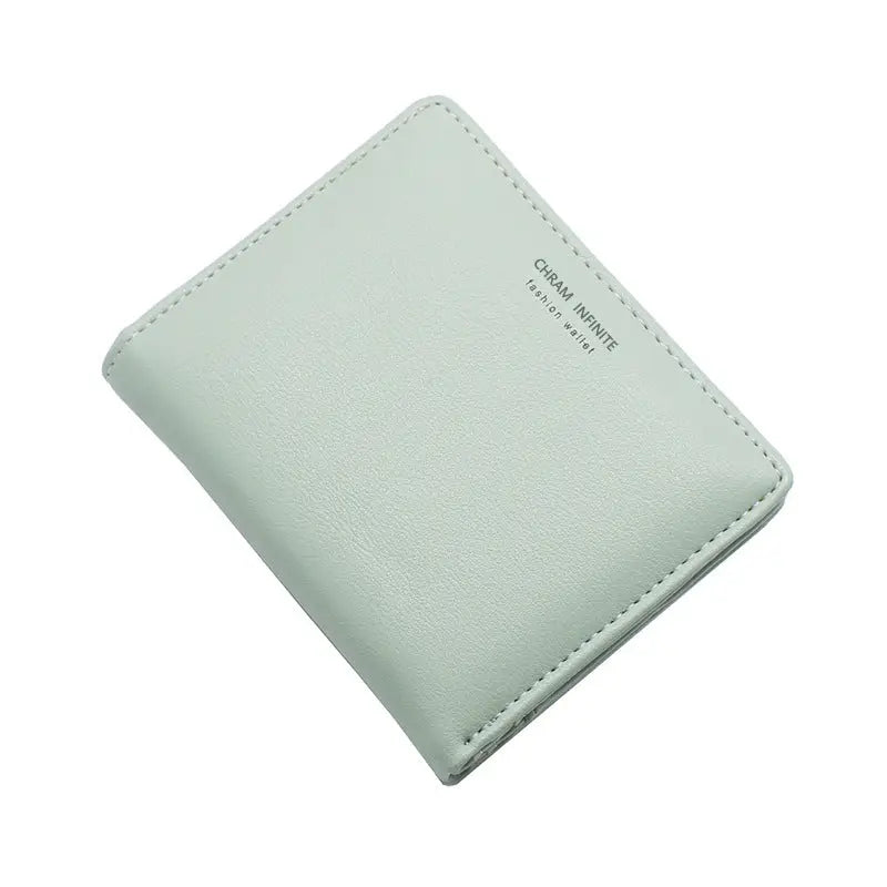 Minimalist mint green korean letters slim lightweight wallet made of faux leather with subtle stitching and branded logo