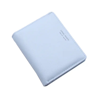 Light blue faux leather korean letters slim lightweight wallet with subtle stitching and charm infinite branding
