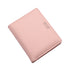 A soft pink korean letters slim wallet with subtle stitching and a small embossed brand name minimalist design