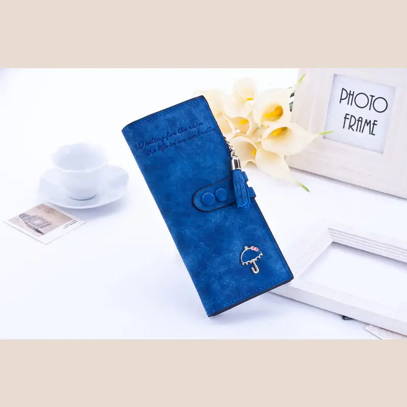 Korean Long Zipper Wallet with Multi-Handle Design - blue - Wallets