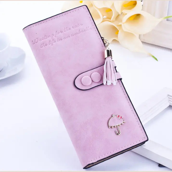 Korean Long Zipper Wallet with Multi-Handle Design - Deep powder - Wallets