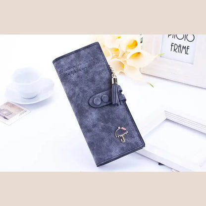 Korean Long Zipper Wallet with Multi-Handle Design - Gray - Wallets