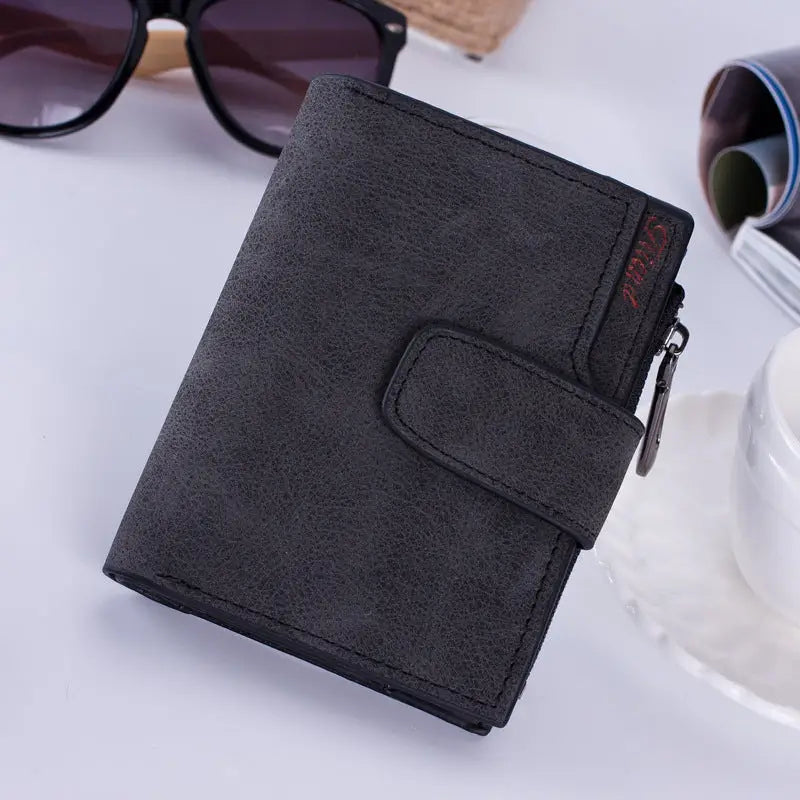 Korean Matte Leather Zipper Wallet and Coin Purse - Black - Wallets