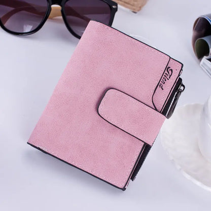 Korean Matte Leather Zipper Wallet and Coin Purse - Pink - Wallets