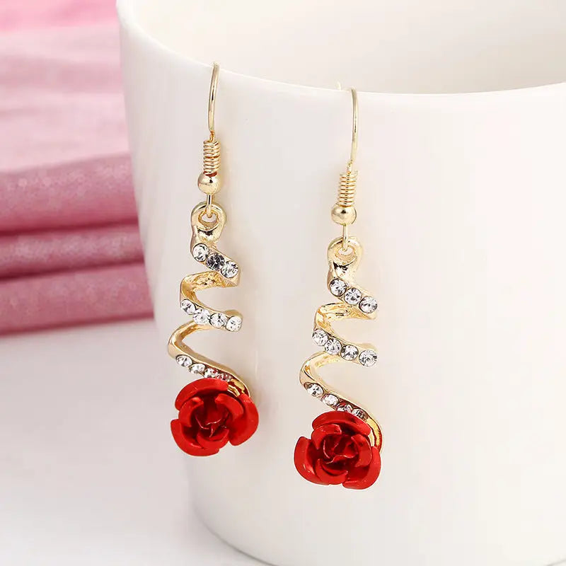 Korean Style Creative Rose Flower Earrings (Fashionable) - Red