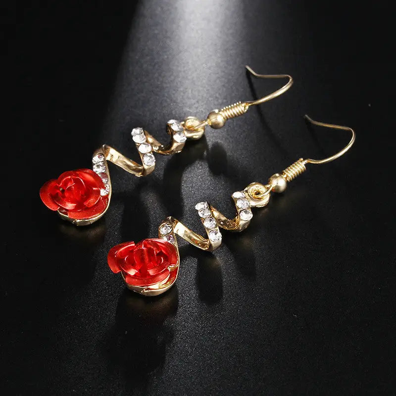 Korean Style Creative Rose Flower Earrings (Fashionable) - Red