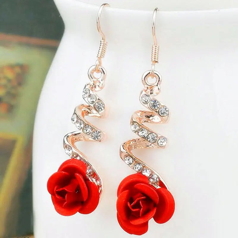 Korean Style Creative Rose Flower Earrings (Fashionable) - Red