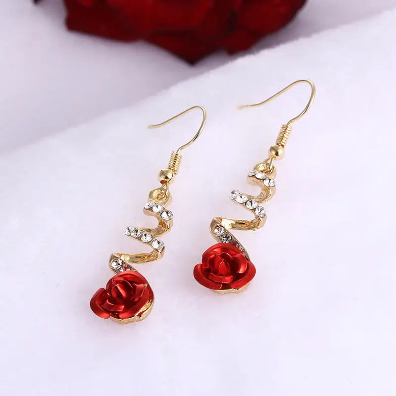 Korean Style Creative Rose Flower Earrings (Fashionable) - Red