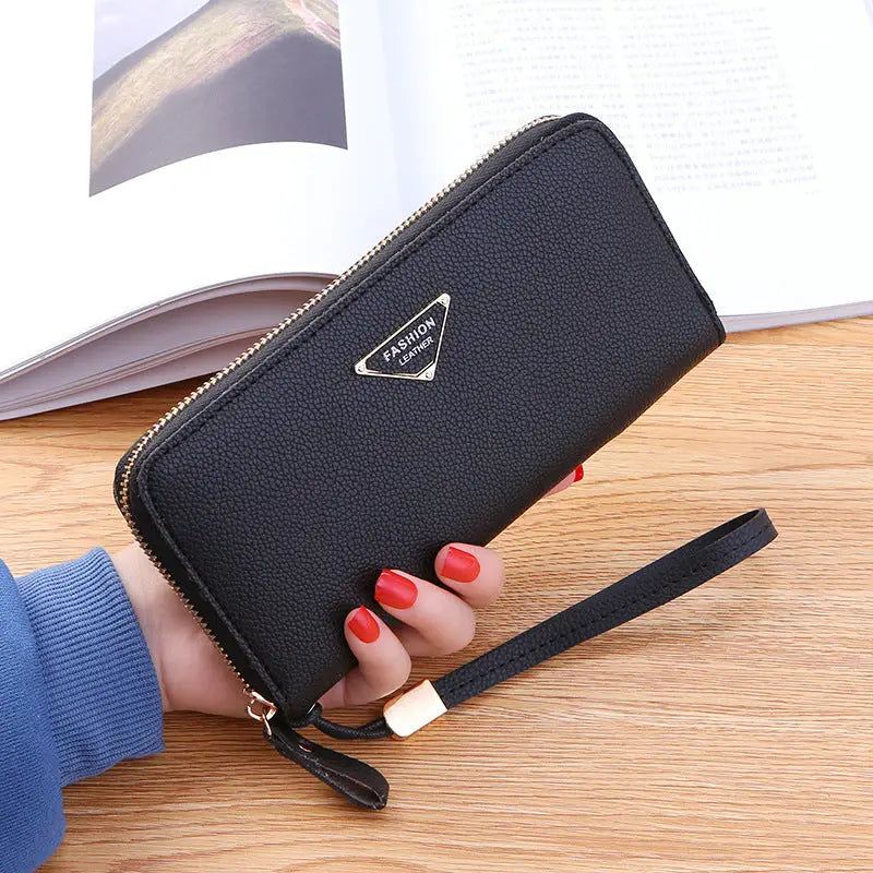 Large Capacity Casual Ladies Wallet with Lychee Pattern - Black - Wallets