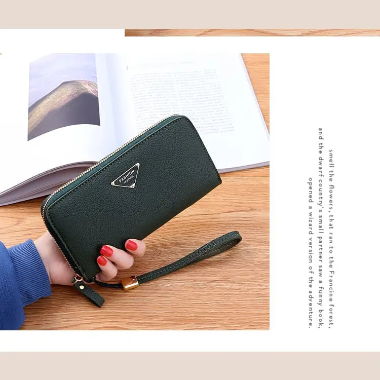 Large Capacity Casual Ladies Wallet with Lychee Pattern - Grass green - Wallets