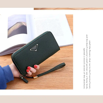 Large Capacity Casual Ladies Wallet with Lychee Pattern - Grass green - Wallets